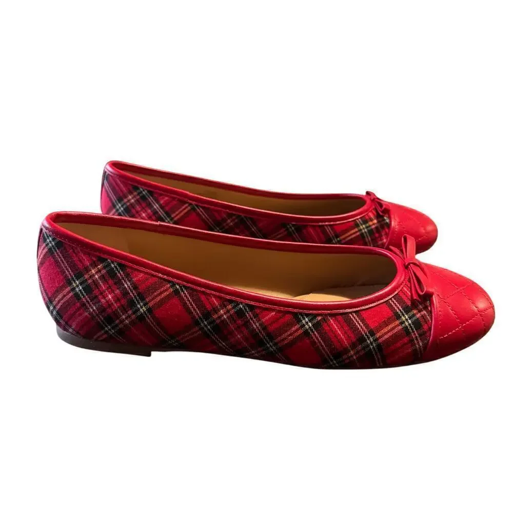 Talbots BLAIR CAP TOE BALLET FLATS TARTAN PLAID Red Size 10.5
